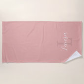 Serviette De Plage Script de nom de monogramme rose vif personnalisé (Devant)