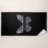 Serviette De Plage Script de nom de papillon noir en argent (Devant)