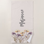 Serviette De Plage Script de nom personnalisé beige jaune fleur sauva (Devant)