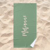 Serviette De Plage Script de nom personnalisé de la pêche verte Sage