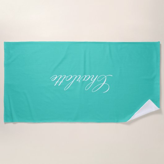 Serviette De Plage script de nom vert turquoise (Devant)