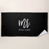 Serviette De Plage Script de pinceau élégant "Mr. Last Name" (Devant)