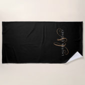 Serviette De Plage Script féminin Black Gold moderne Monogramme (Devant)