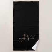 Serviette De Plage Script féminin Black Gold moderne Monogramme (Devant)