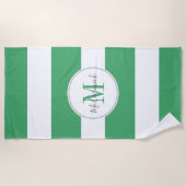 Serviette De Plage Script moderne blanc rayé vert personnalisé (Devant)
