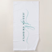 Serviette De Plage Script moderne Monogramme Turquoise Turquoise Blan (Devant)