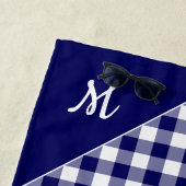 Serviette De Plage Script Monogram Marine White Buffalo Check Motif (En situation)