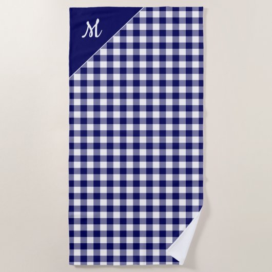 Serviette De Plage Script Monogram Marine White Buffalo Check Motif (Devant)