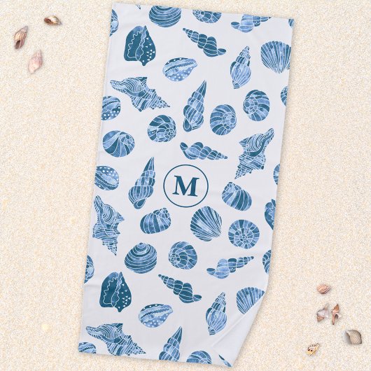 Serviette De Plage Sea Shell Watercolor Nautical Monogram Initial