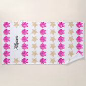 Serviette De Plage Sea Shells & Starfish, Nom du script noir (Devant)