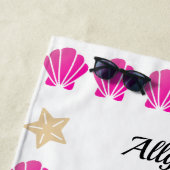 Serviette De Plage Sea Shells & Starfish, Nom du script noir (En situation)