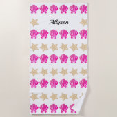 Serviette De Plage Sea Shells & Starfish, Nom du script noir (Devant)