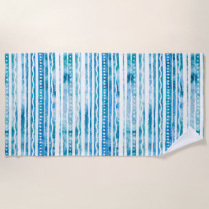 Serviette De Plage Seabreeze Aquarelle Bleu Stripe Motif