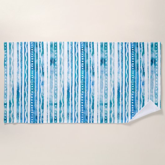 Serviette De Plage Seabreeze Aquarelle Bleu Stripe Motif (Devant)