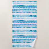 Serviette De Plage Seabreeze Aquarelle Bleu Stripe Motif (Devant)