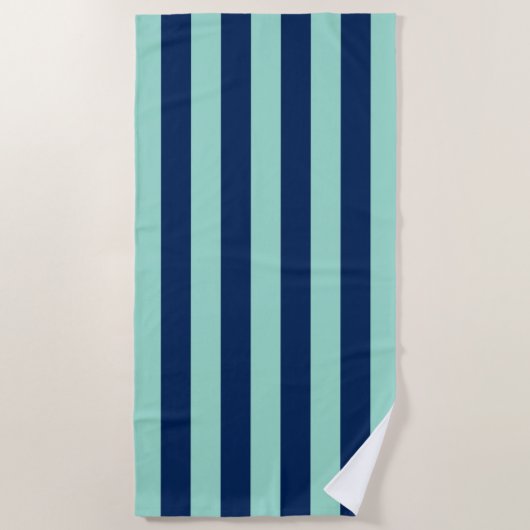 Serviette De Plage Seafoam Green et Navy Stripes Plage Serviette (Devant)