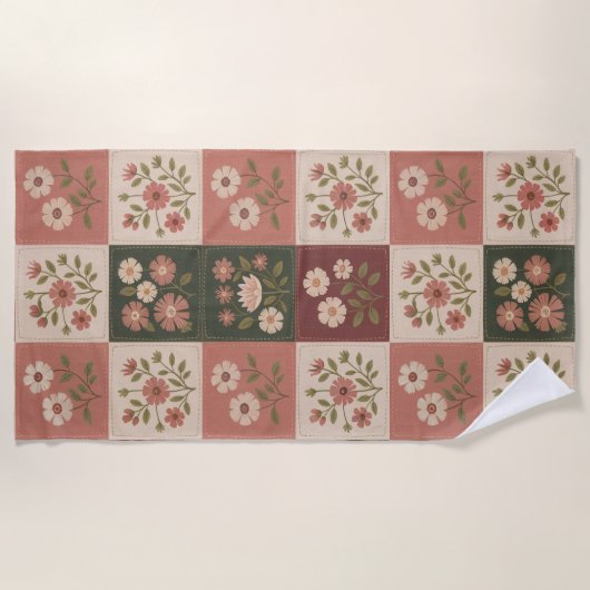 Serviette De Plage Seamless Rustic Floral Patchwork (Devant)