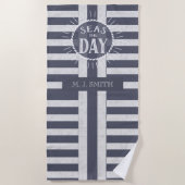 Serviette De Plage Seas the Day Bold Stripes et nom nautique (Devant)