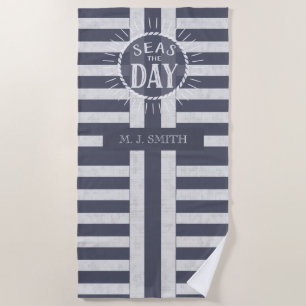 Serviette De Plage Seas the Day Bold Stripes et nom nautique