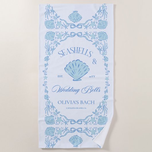 Serviette De Plage Seashells & Wedding Bells Bachelorette (Devant)