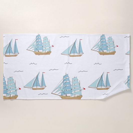Serviette De Plage Seatime été Cute yachts avec voile (Devant)