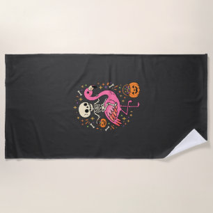 Serviette De Plage Seau à bonbons squelette de flamant rose Halloween