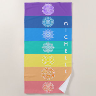 Serviette De Plage Sept chakras en mandalas arc-en-ciel