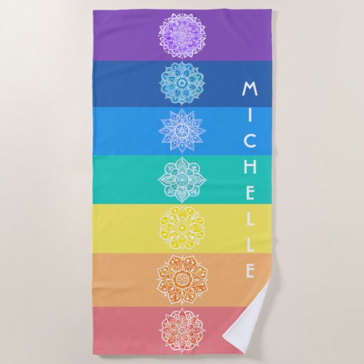 Serviette De Plage Sept chakras en mandalas arc-en-ciel (Devant)