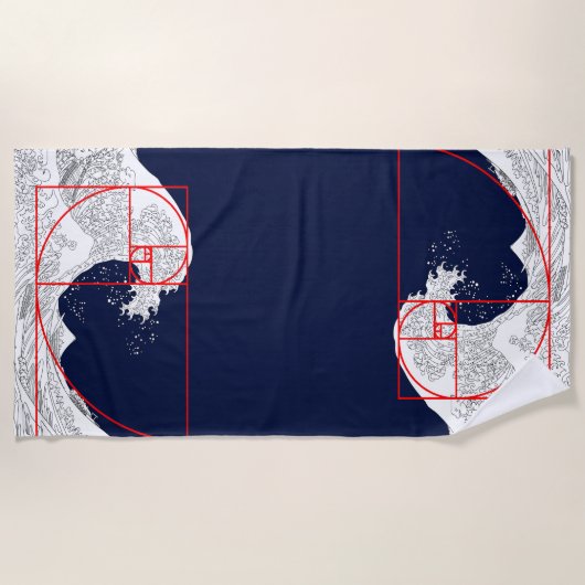 Serviette De Plage Séquence Fibonacci et la Grande Vague (Devant)