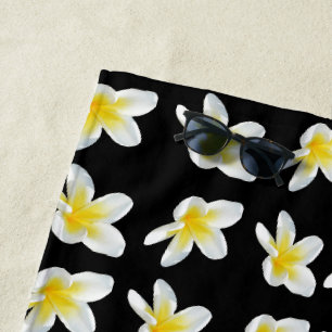Serviette De Plage Sérénade Printemps : Frangipanis Jaune Sur Noir,