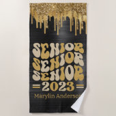 SERVIETTE DE PLAGE SÉRIE 2023 PARTIES SCINTILLANT NOIR & OR DRIP PERS (Devant)