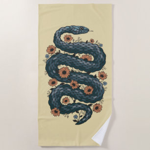 Serviette De Plage Serpent floral (bleu)