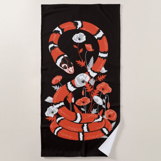 Serviette De Plage Serpent roi aux fleurs de pavot (Devant)
