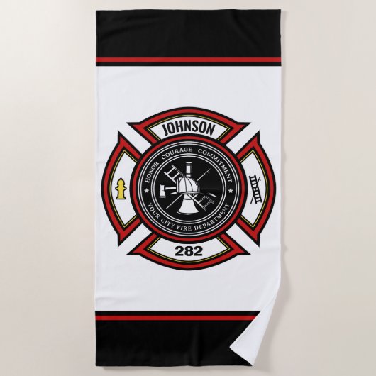 Serviette De Plage Service d'incendie AJOUTER LE NOM Pompier Insigne  (Devant)