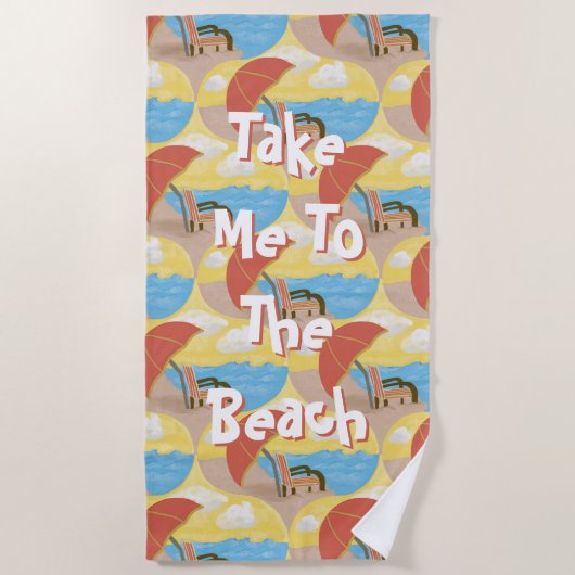 Serviette De Plage Serviette illustrée « Emmenez-moi à la plage » (Devant)