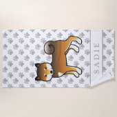 Serviette De Plage Sesame rouge Shiba Inu Dessin & Nom (Devant)