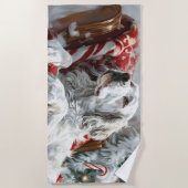 Serviette De Plage Setter anglais de Noël festif (Devant)