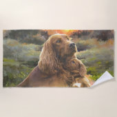 Serviette De Plage setter irlandais avec chiot (Devant)