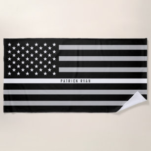 Serviette De Plage SGE Mince White Line American Flag Monogramme