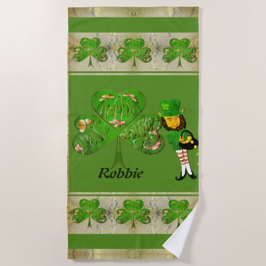 Serviette De Plage Shamrocks et Leprechaun (Devant)