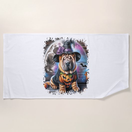 Serviette De Plage Shar Pei Chien Carré d'Halloween (Devant)