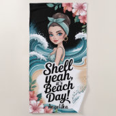 Serviette De Plage Shell Yeah It’s Beach Day Blue Ocean Wave (Devant)