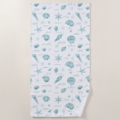 Serviette De Plage Shells Starfish Sun Fun Texte Turquoise ID918 (Devant)