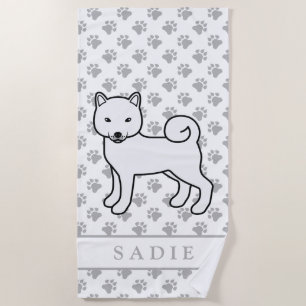 Serviette De Plage Shiba Inu Blanc Chien de Dessin Animé Mignon & Nom