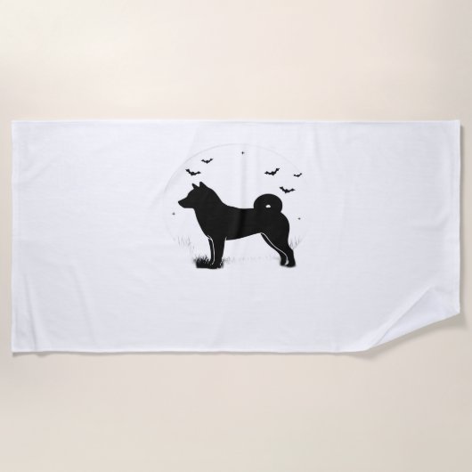 Serviette De Plage Shiba Inu Chien - Halloween Lune Silhouette Oversi (Devant)