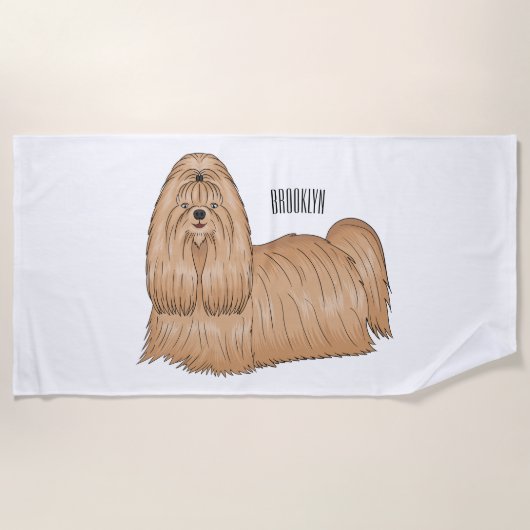 Serviette De Plage Shih tzu long hair dog cartoon illustration (Devant)