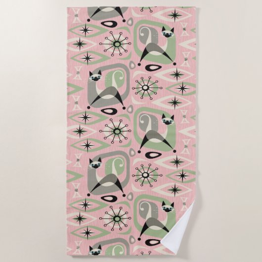 Serviette De Plage Siamese du milieu du siècle Chat Abstrait ©studiox (Devant)