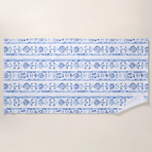 Serviette De Plage Sicily Italian Rustic Blue Stripes (Devant)