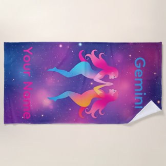 Serviette De Plage Signe astrologique Gémeaux personnalisé