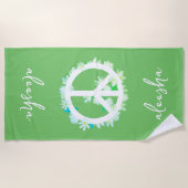 Serviette De Plage Signe de paix floral tropical personnalisé vert lu (Devant)